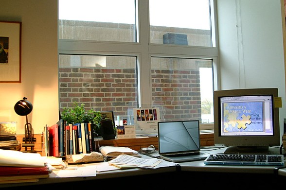 Photo from office window with brick wall obstructing the view