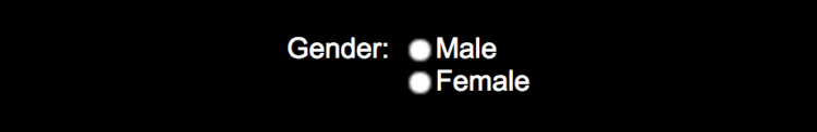 Screenshot of radio button control labeled “Gender” with “Male” and “Female” options.